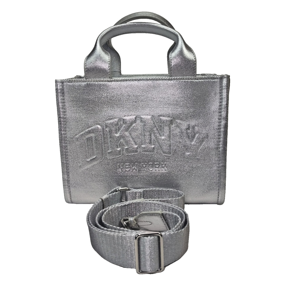 DKNY Hadlee Silver Metallic Logo Tote-Shoulder Bag/Crossbody-Small/Medium-NWT